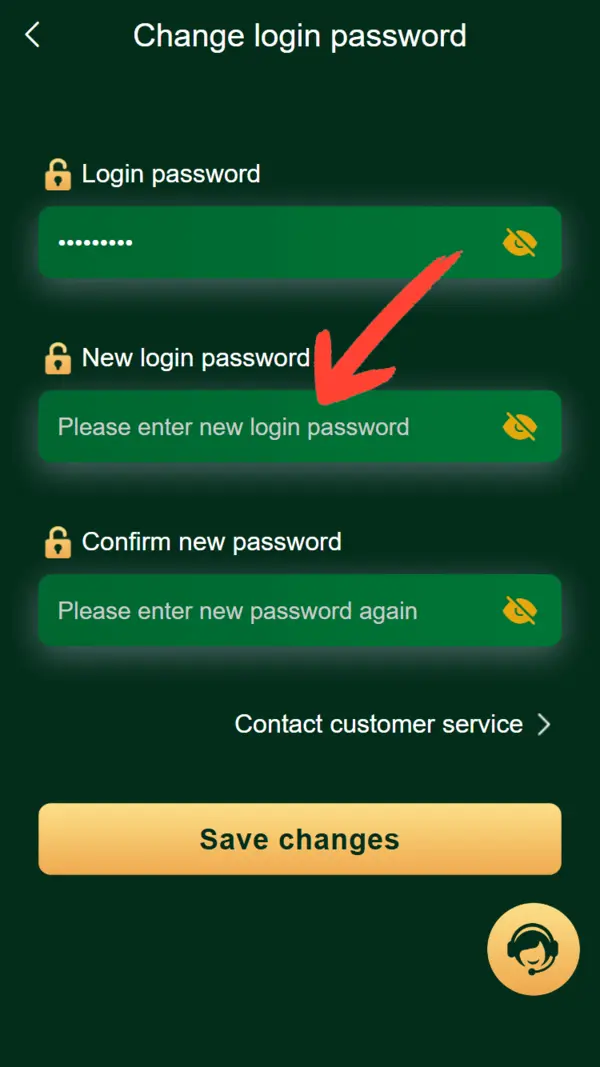 BG666 Game change password screen